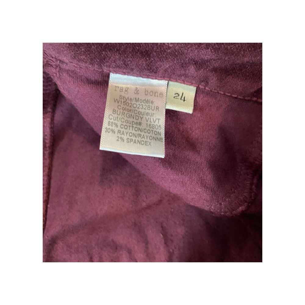 Rag‎ & Bone Burgundy Velvet Skinny Jeans Size 24 Casual Everyday Designer - Picture 4 of 8